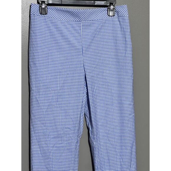 NWT Talbots Ankle Length Gingham Blue White‎ Pants Size 4 Cotton Mix side zipper - Picture 3 of 9